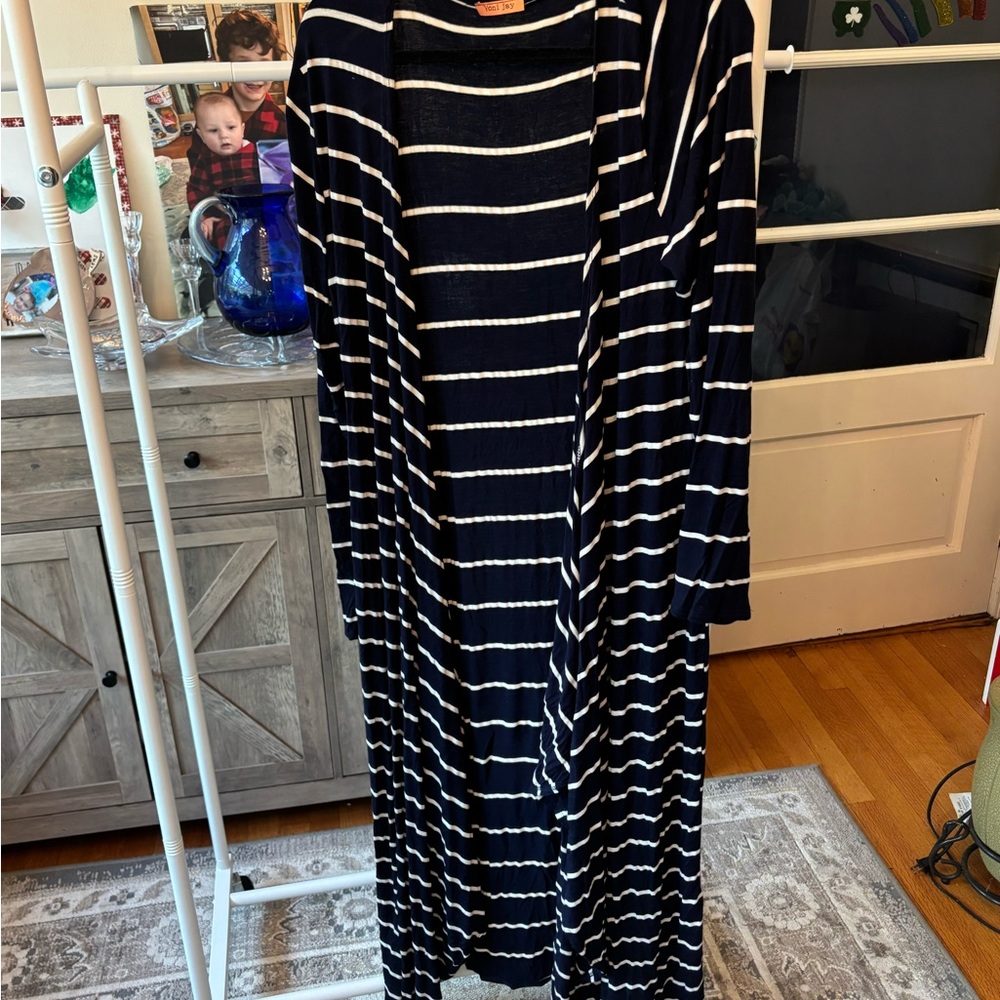Navy and White Striped Duster